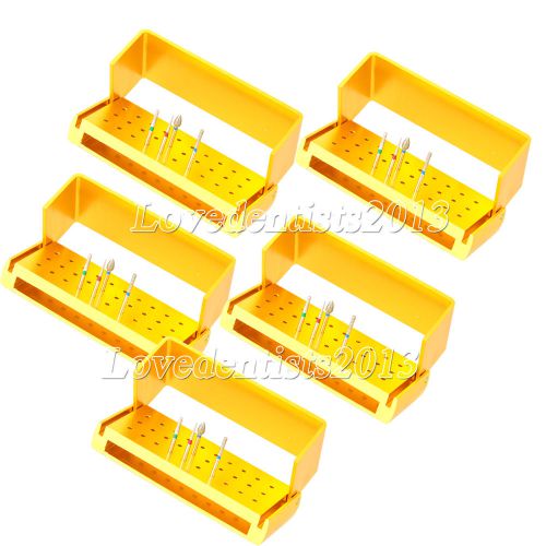 5pcs ALUMINIUM Dental Bur Holder Block Disinfection Box Autoclave 30Holes Golden