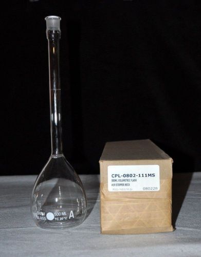 New - Chemglass -  500ml volumetric flask - includes #19 stopper