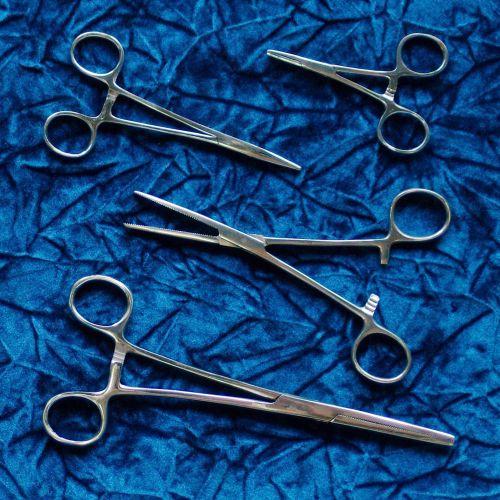 Hemostats / locking forceps 4 piece straight set 3-1/2&#034; - 8&#034; stainless steel new for sale