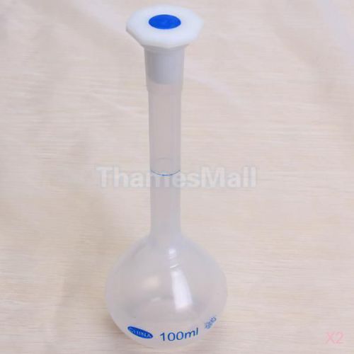 2x 100ml Plastic Lab Laboratory Volumetric Flask with Cap Precise Measurement