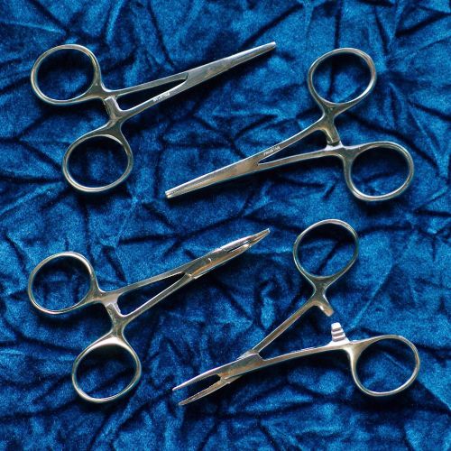 HEMOSTATS / LOCKING FORCEPS 3-1/2&#034; -- 2 Curved 2 Straight - Stainless Steel NEW