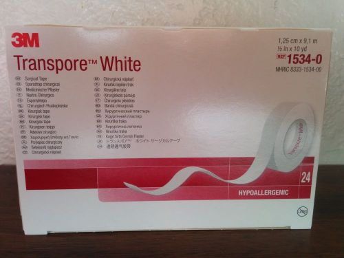 (10 boxes) 24 rolls/box new 3m transpore white surgical tape 1/2&#034;x10yds, #1534-0 for sale