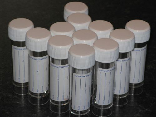 12 x 30ml labelled plastic specimen bottle with white screw-on lid for sale