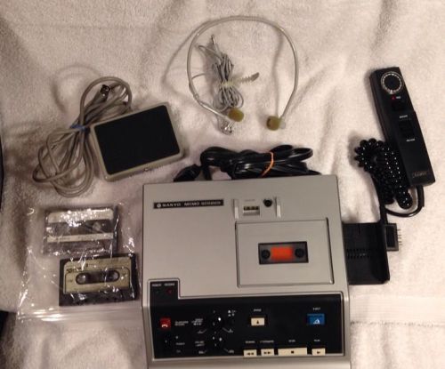 Sanyo memo scribe trc8000a dictaphone cassette vintage foot pedal mic head phone for sale