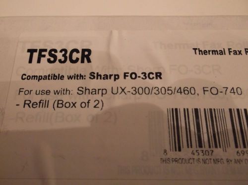 2 Thermal Fax Rolls TFS3CR  Compatible with Sharp FO-3CR