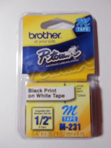 Brother P-touch M Tape M231 Black Print on White Tape for Labeler PT90, PT70SR