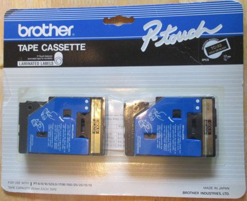 Brother P Touch 2 Pack TC-33 Gold on Black Laminated Labels Tape Cassette TC33