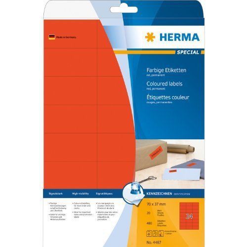 HERMA 4467 70x37mm Colour Laser Paper Rectangular Addressing Labels - Matte Red