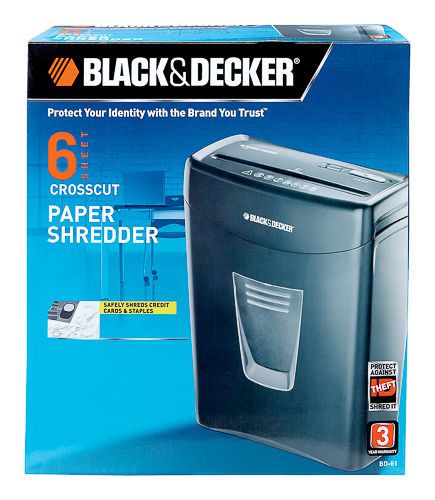 Black &amp; decker bd-61 6 sheet crosscut shredder 3.5 gal paper staples credit card for sale