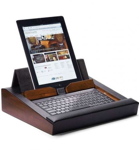Tablet portable desk workstation in rosewood finish w/ wireless charging station for sale