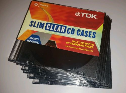 10 New TDK Black Single Slim CD DVD Case 5.2mm plastic clear front black back