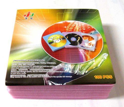 100x CD DVD DISC Clear Cover Storage Case Pink Bag Plastic Sleeve Holder Packs