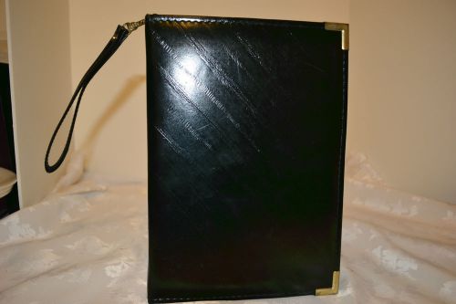 BLACK CLASSIC PLANNER SIZE 3-RING BINDER-ZIPPER AROUND-LANYARD-BRASS CORNERS