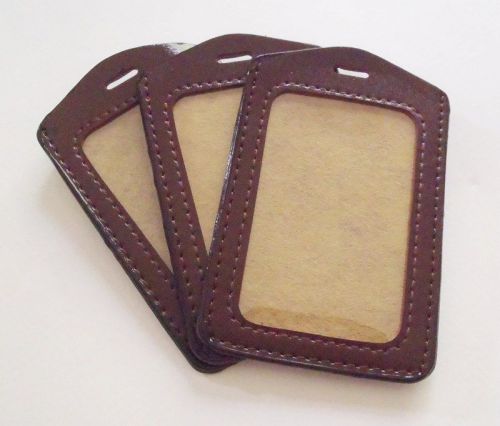 NEW DARK BROWN BUSINESS ID CARD HOLDER CLEAR PLASTIC POUCH CASE PU LEATHER 3 PCS