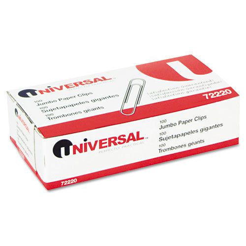 Universal Smooth Paper Clips, Wire, Jumbo, Silver, 100/Box-UNV72220BX