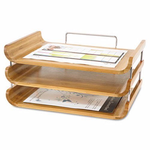 Safco desk tray, three tiers, bamboo, letter, natural finish (saf3641na) for sale