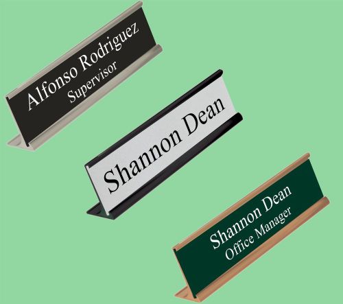 Personalized 2 x 8 desk name plate. 3 holder colors and 20 insert colors. for sale
