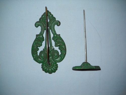 2 Vintage Cast Iron Green Ornate Paper Receipt Spike Holders 1 Desk/1 Wall