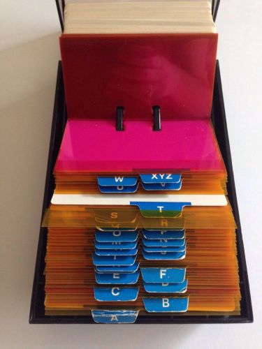 Rolodex VIP 24C w Blank Cards Alpha Index Office organizer Pink &amp; Orange Transpa