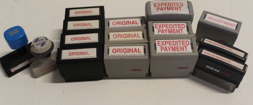 Lot of (15) IDEAL Red Ink Stamps &#034;Original&#034; &#034;Expedited Payment&#034; &#034;Adjustment&#034;
