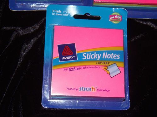 Avery® Sticky Notes 22546, Blue, Magenta, Yellow &amp; Green  3&#034; x 3&#034; Square, 1= 400