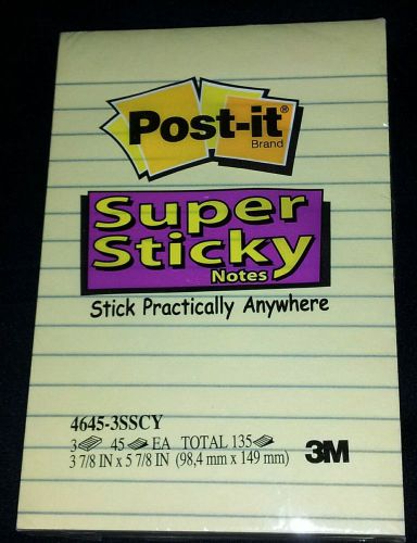 New! 2004 3m post-it super sticky notepad 4645-3sscy canary 3pk ruled 135 sheets for sale