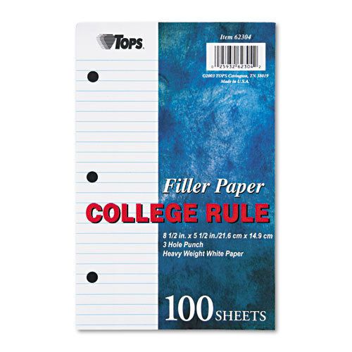 Filler Paper, 20-lb., 8-1/2 x 5-1/2, College Rule, White, 100 Sheets/Pack