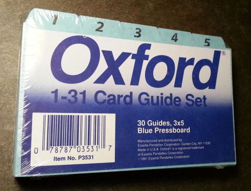 NEW Oxford Tab Index Card 1-31 Guide Set, Daily, 1/5 Tab, Blue Pressboard, 3 x 5