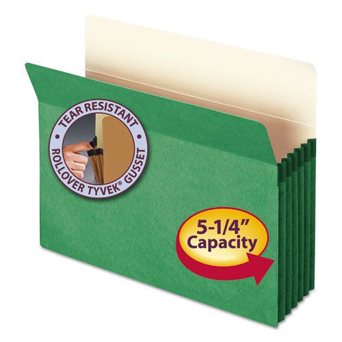 5 1/4 Inch Accordion Expansion Colored File Pocket, Straight Tab, Letter, Green