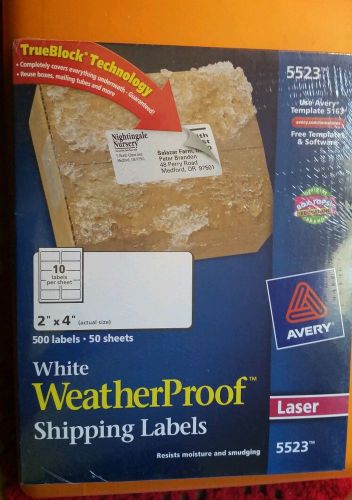 NEW 500 Avery 5523 White WeatherProof Shipping Labels 2&#034; x 4&#034; Laser