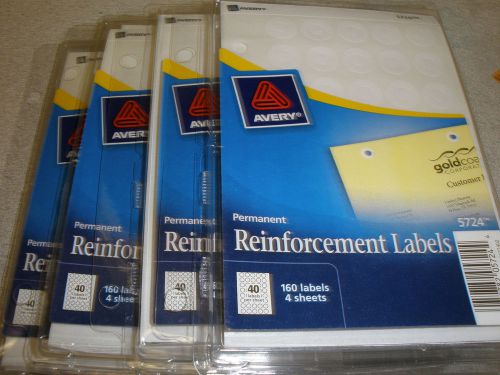 New Lot of 4 Pack x Avery 5724 Hole Reinforcements, 1/4&#034; Diameter 160/Pack