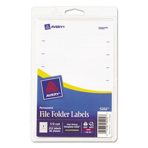 Print or Write File Folder Labels, 11/16 x 3-7/16, White, 252/Pack
