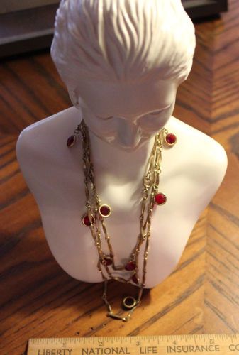 RED / GOLD NECKLACE VINTAGE 1950&#039;s ? APPROX 40&#034;