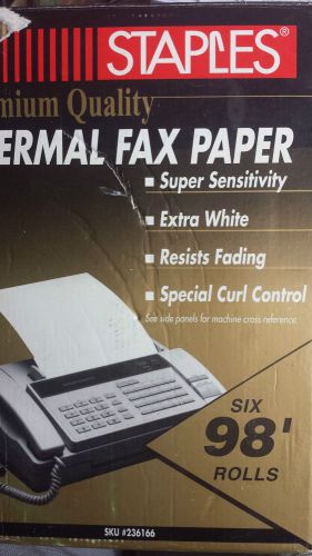 Staples Premium Quality Thermal Fax Paper 6 Six Rolls 98&#039; x 8.5&#034; x 1/2&#034; Core New