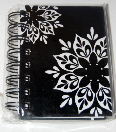 Small Side Coil Memo Book Black &amp; White Floral Design 4” x 4 1/4”, 140 Sheets