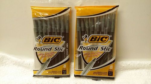BIC Round Stic Ball Pens - 8 Pack - Black - Medium Point - 2 Packages - NEW