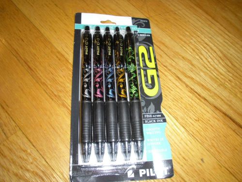 New ! 5PK Pilot G2 Fashion Gel-Ink Pens, Fine Point, Black,  31373  Pil31373