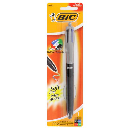 Bic 4-Color Grip Retractable Ballpoint Pen Medium Point 1.0mm Assorted Ink, Each