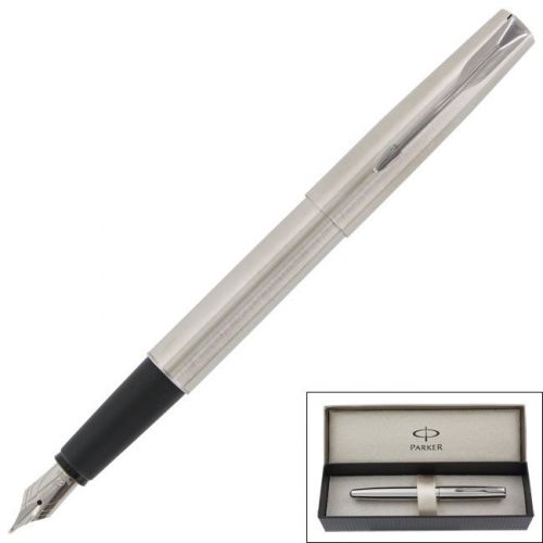 Parker frontier stainless steel chrome trim medium point fountain pen for sale