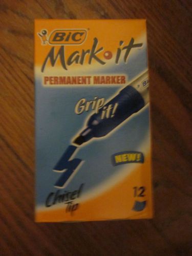 Bic Mark It Chisel Tip Permanent Marker Rubber Grip Blue, 12 - Box Free shipping