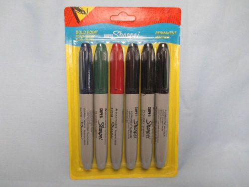 NEW 6 Pack of Bold Point SUPER Sharpei Permanent Markers BLACK RED BLUE GREEN !!