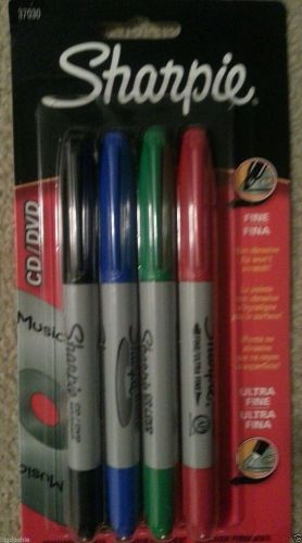 NEW Sharpie CD/DVD Markers, Fine/Ultra Fine Point, Assorted, 4 Pack, 37030
