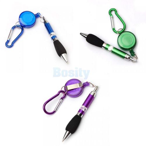 3x Retractable Badge Reel Pen Belt Clip &amp; Carabiner Key Ring Blue Purple Green