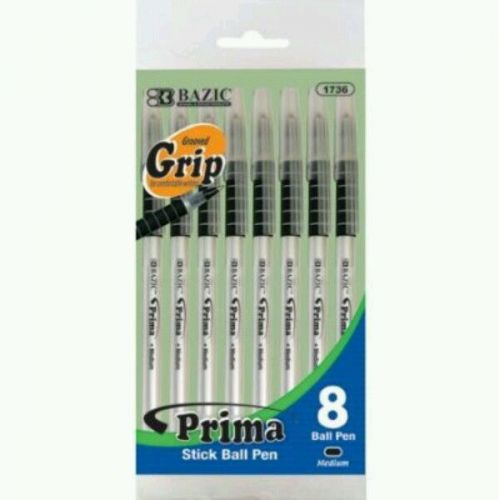 BAZIC Prima Black Stick Pen with Cushion Grip 8-Pack
