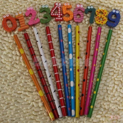 10x 10pcs cute cartoon number 0-9 decorating wooden pencil for office school kid for sale