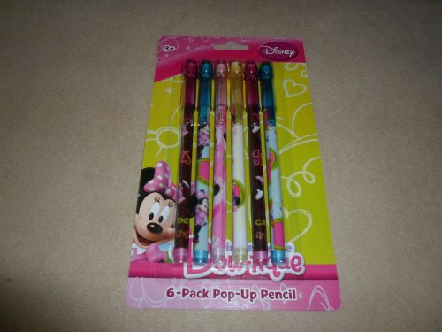 Pack Of 6 Disney Minnie Mouse Pop-Up Pencils, For Ages 3 &amp; Up, NEW IN PACKAGE!!