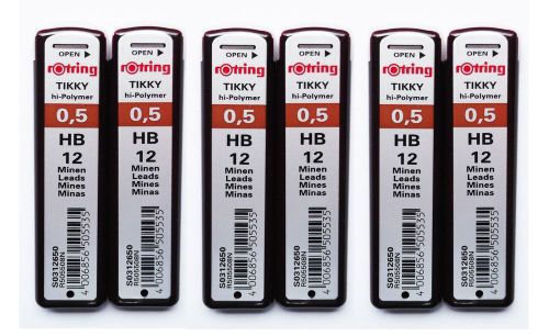 NEW ROTRING TIKKY HI-POLYMER PENCIL LEAD REFILL 0.5 HB 72 LEADS  LOTS OF 6 BOXES