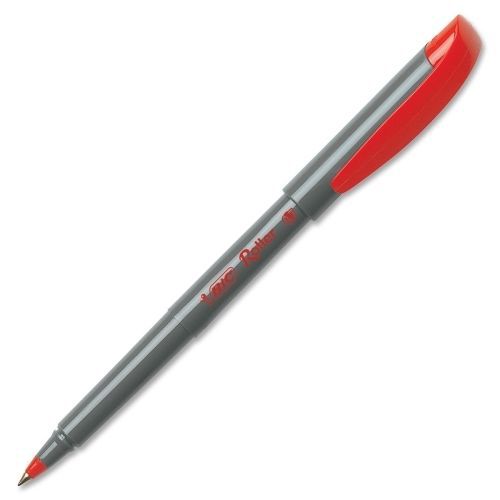 Lot of 4 bic fine point roller pen - fine - red ink - gray barrel-12/pack for sale