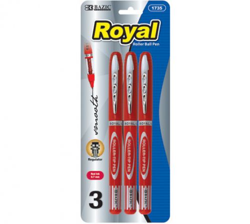 BAZIC Royal Red Rollerball Pen (3/Pack), Case of 24