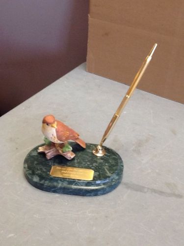 beautiful ceramic bird pen holder with pen and religious saying new in box
